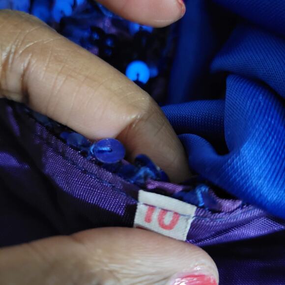 Sequin Draped Jumpsuit Vintage Blue Harem Strapless Sweetheart Pant Size Small - Picture 7 of 16